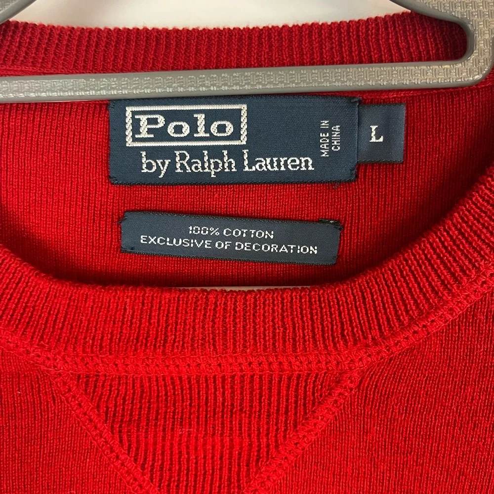 Polo Ralph Lauren men’s red cotton crewneck sweater size‎ large preppy classic